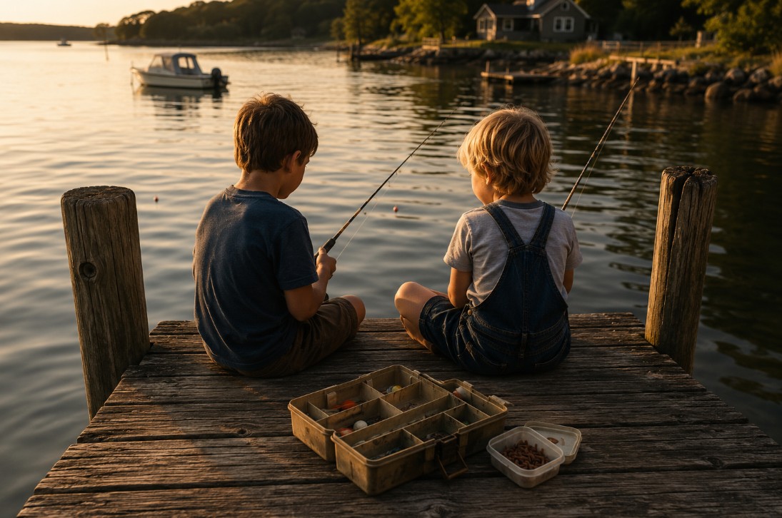 Kids fishing for panfish from a Bay of Quinte dock