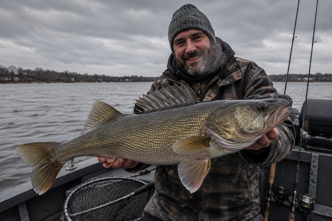 Angler holding a trophy Bay of Quinte walleye
