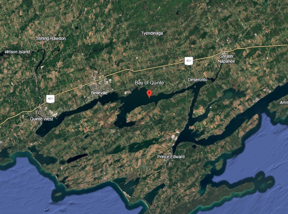 Aerial view of the Z-shaped Bay of Quinte